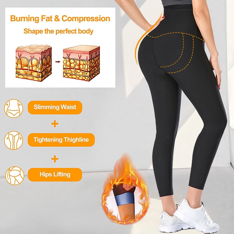 Women&#39;s Sweat Leggings Waist Trainer Body Shaper Sauna Compression High Waist Sport Pants For Weight Loss Slimming Shapewear