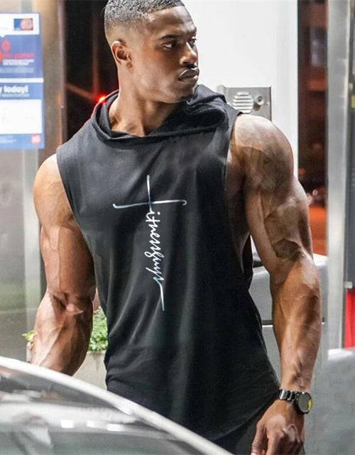 Load image into Gallery viewer, Muscle Fitness Guys Gym Clothing Mens Bodybuilding Hooded Tank Top Men Cotton Sleeveless T Shirt Running Vest Workout Sportswear
