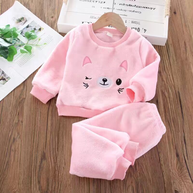 Baby Girls Clothing Set Autumn Winter Velvet Thick Warm Casual Hooded Sweater Cartoon Elephant 3Pcs Toddler Boys Clothes Suit