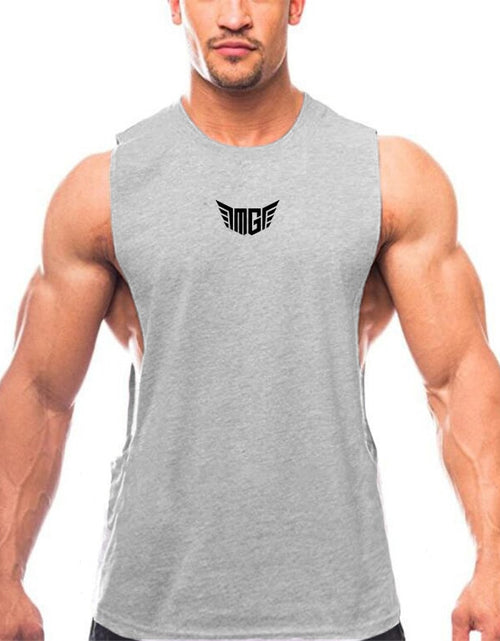 Load image into Gallery viewer, Bodybuilding Tank Tops Men Sports Sleeveless shirt Muscle guys Vest Fitness Drop Armhole Solid Tops Tees Cotton Gym Singlets
