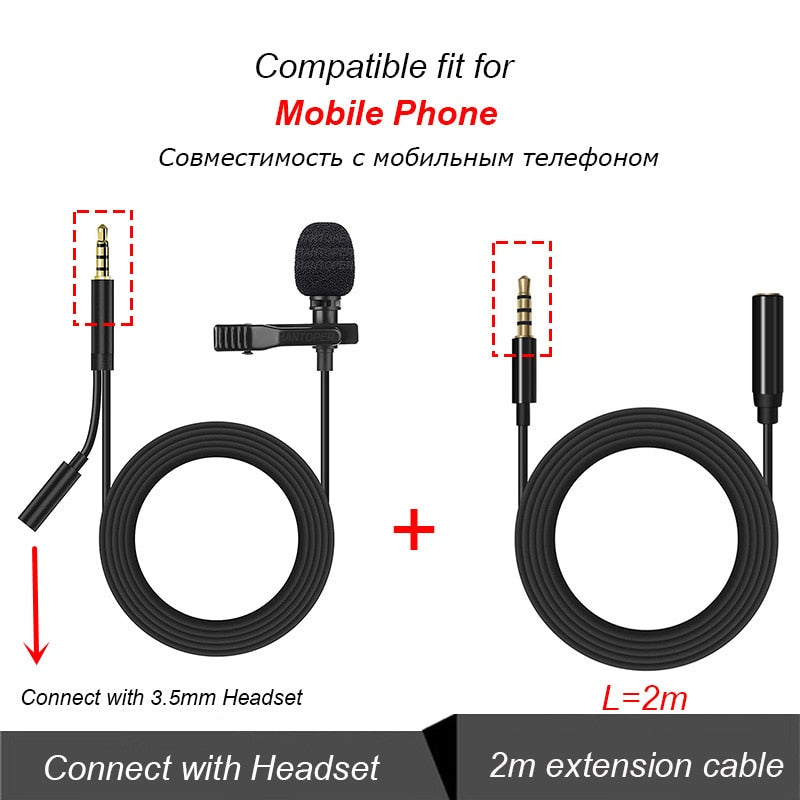 3.5mm Mini Lavalier Microphone Metal Clip Lapel Mic for Mobile Phone PC Laptop Wired Mikrofo/Microfon for Speaking Vocal Audio