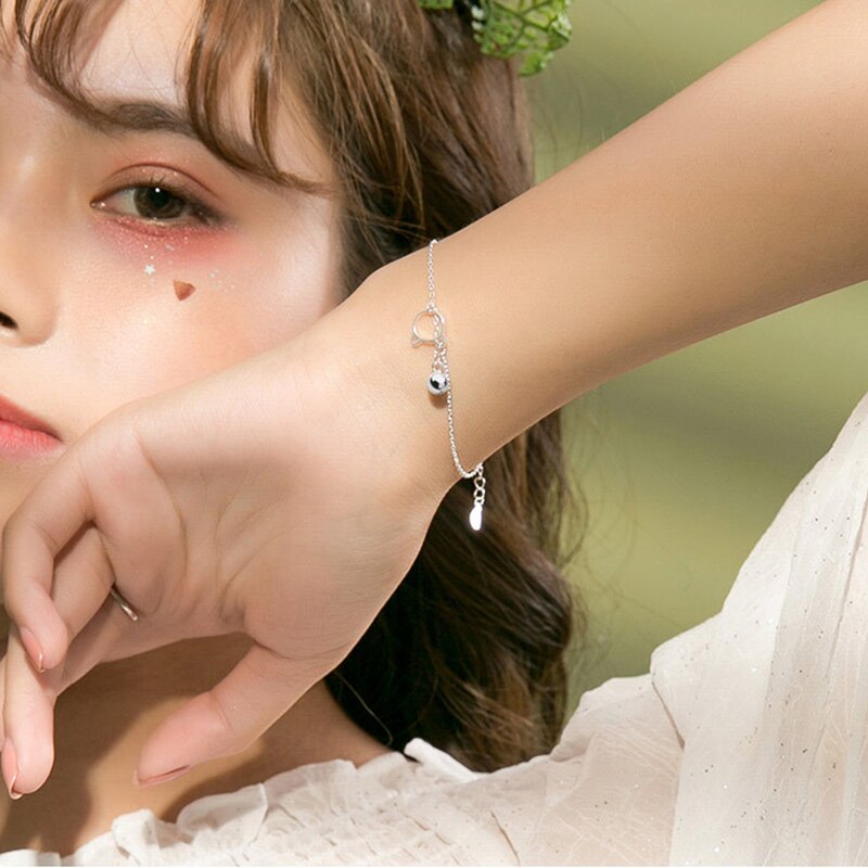 Korean Simple Design Cat Bell Pendant Bracelet Elegant Women's Wedding Party Silver Color Bracelet Charming Girl Jewelry Gift