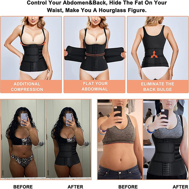 Waist Trainer Body Shaper for Women Plus Size 2 Straps Steel Bones Workout Sauna Trimmer Neoprene Slimming Exercise Corset Tops