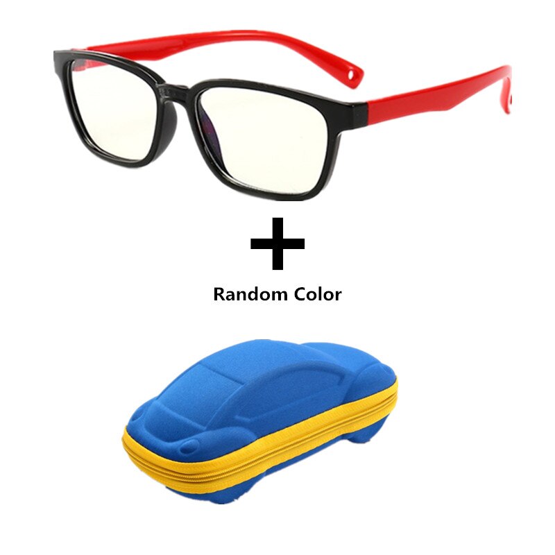 Anti blue Light Kids Glasses Boys Girls Optical Frame Computer Transparent Glasses Children Silicone Soft Eyeglasses +Car Case