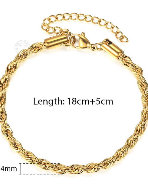 Load image into Gallery viewer, 2/3/4/5mm Stainless Steel Twisted Rope Chain Bracelets for Women Men Fashion Punk Bangle Length Adjustable 18cm+5cm
