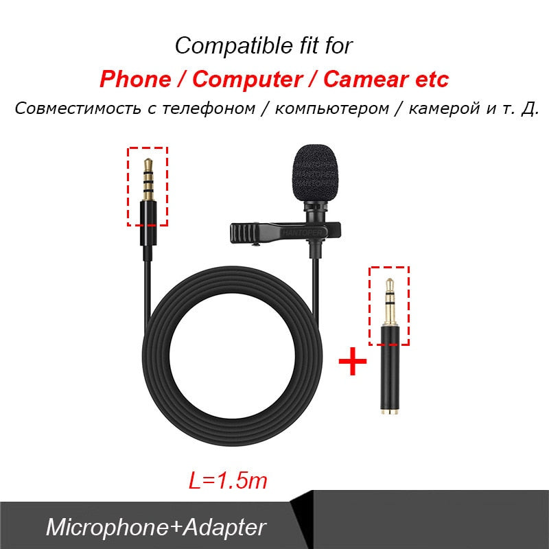 3.5mm Mini Lavalier Microphone Metal Clip Lapel Mic for Mobile Phone PC Laptop Wired Mikrofo/Microfon for Speaking Vocal Audio