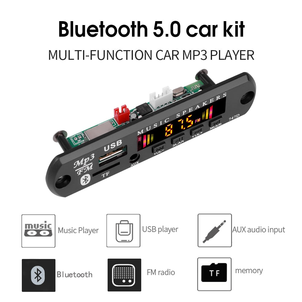 Wireless Bluetooth 5.0 9V-12V MP3 WMA Decoder Board Car Audio USB TF FM Radio Module Color Screen MP3 Player with Remote Control