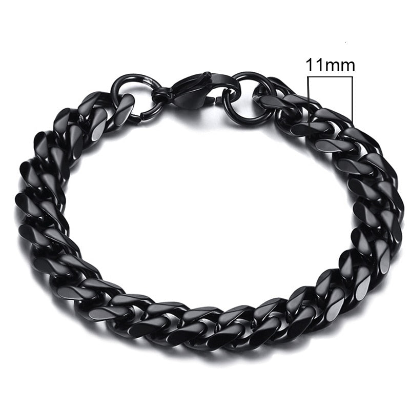 Mens Simple 3-11mm Stainless Steel Curb Cuban Link Chain Bracelets for Women Unisex Wrist Jewelry Gifts