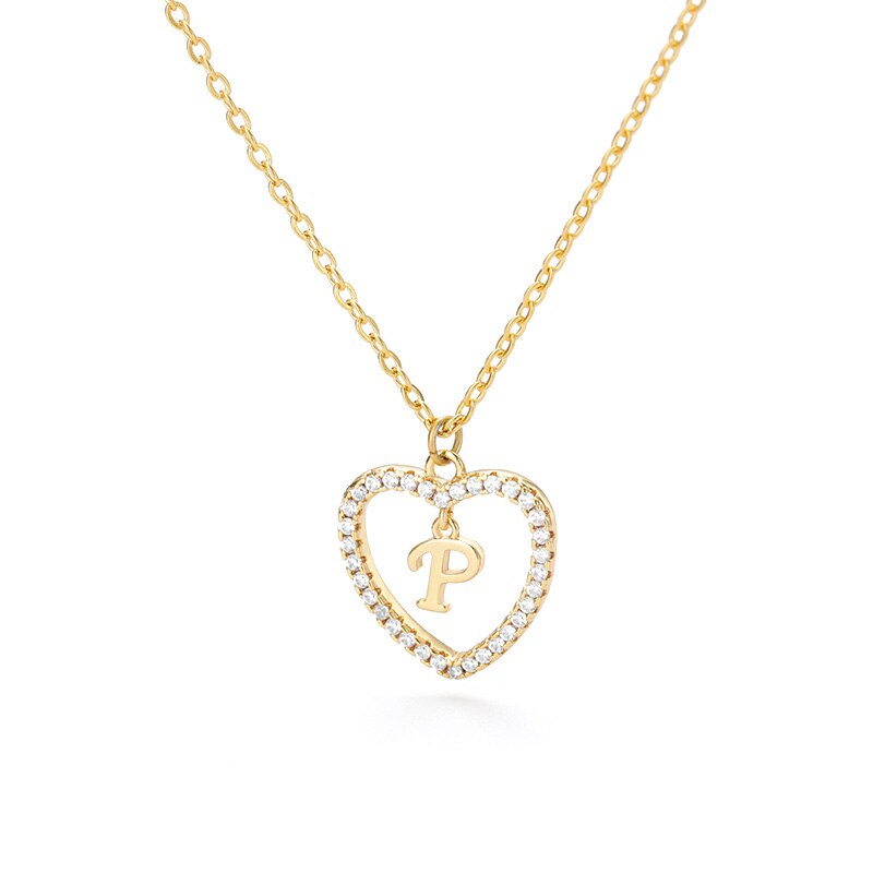 Heart Initial Necklace For Women Hollow Zircon Alphabet Necklaces Letter Pendant 2022 Trend Couple Jewelry Gift collier femme