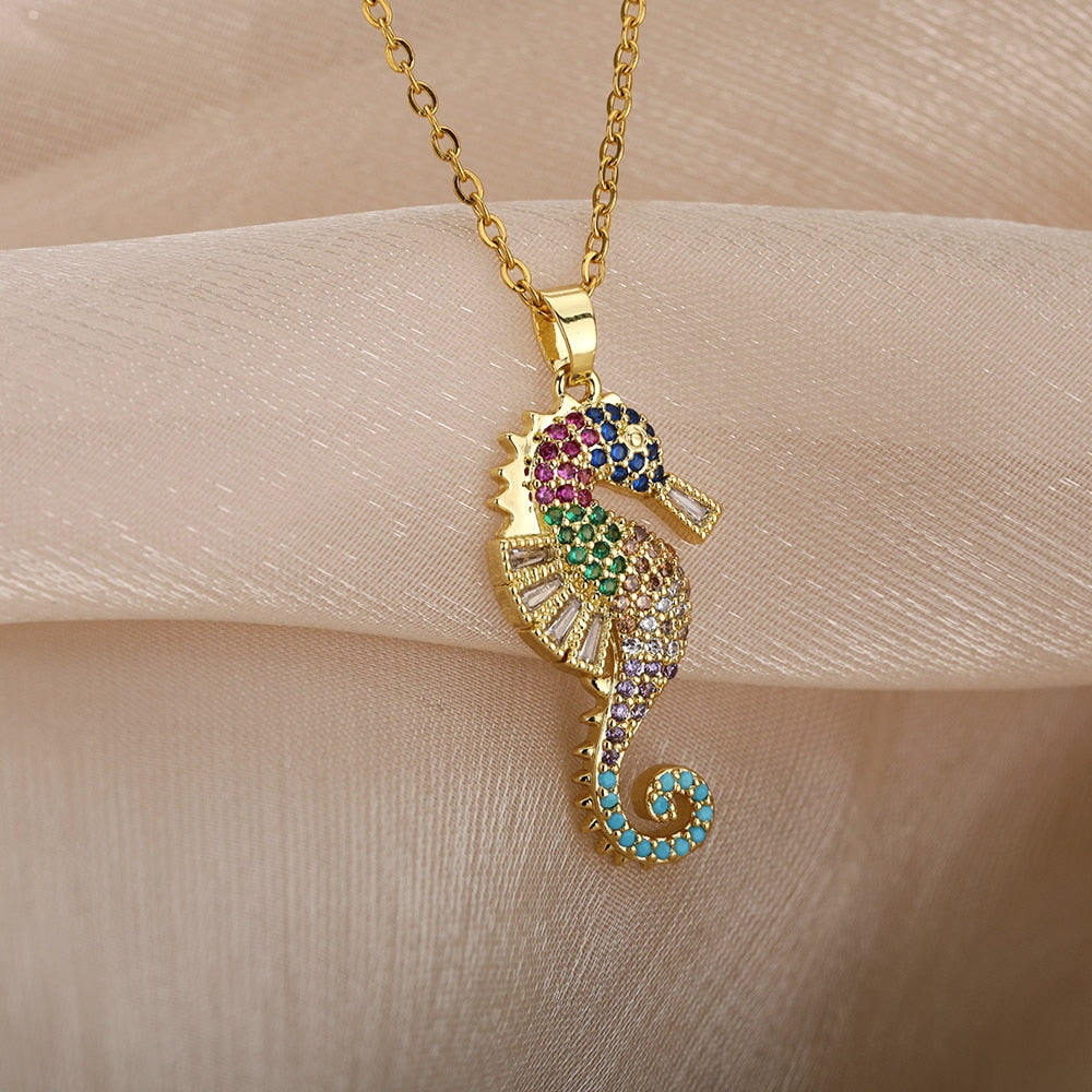 Sea Horse Pendant Necklace For Women Stainless Steel Gold  Color Necklaces 2022 Trend Couple Aesthetic Jewerly collares