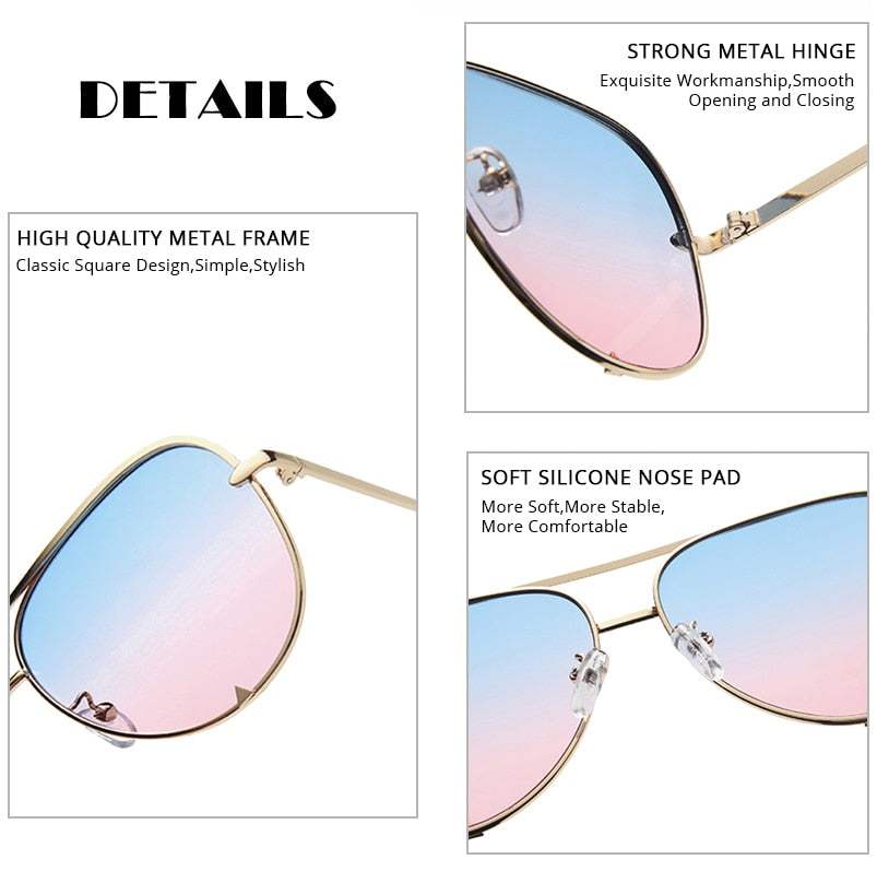 Sunglasses Women Fashion Alloy Pilot Sun Glasses Men Gradient Lens Driving Shades Ladies UV400