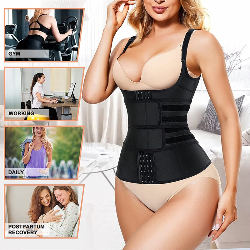 Waist Trainer Body Shaper for Women Plus Size 2 Straps Steel Bones Workout Sauna Trimmer Neoprene Slimming Exercise Corset Tops