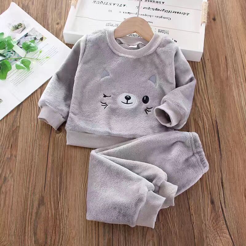 Baby Girls Clothing Set Autumn Winter Velvet Thick Warm Casual Hooded Sweater Cartoon Elephant 3Pcs Toddler Boys Clothes Suit