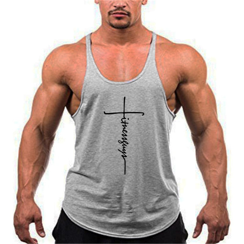 Gym Stringer Tank Top Men Bodybuilding Clothing Cotton Sleeveless Shirt Man Fitness Vest Singlet Sportwear Workout Tanktop