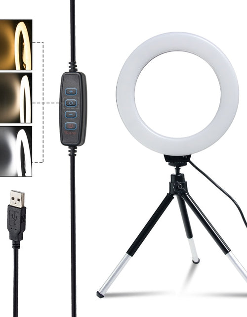 Load image into Gallery viewer, 16cm 6 inch Ring Light With Tripod Stand Usb Charge Selfie Led Lamp Dimmable Photography Light For Photo Photography Studio
