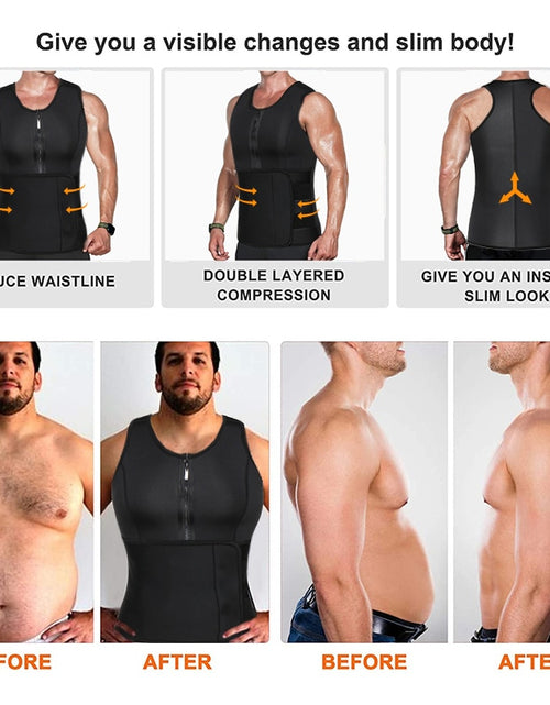 Load image into Gallery viewer, Neoprene Sauna Workout Suit Men Waist Trainer Corset Slimming Vest Zipper Body Shaper with Adjustable Tank Top Faja Shapewear
