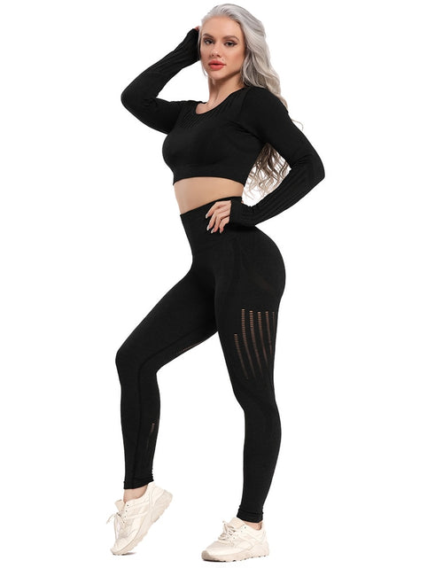 Load image into Gallery viewer, Yoga Set Seamless Sportswear Gym Sports Suits Woman Fitness High Waist Leggings Push Up Leggins Long Sleeve Workout Tops
