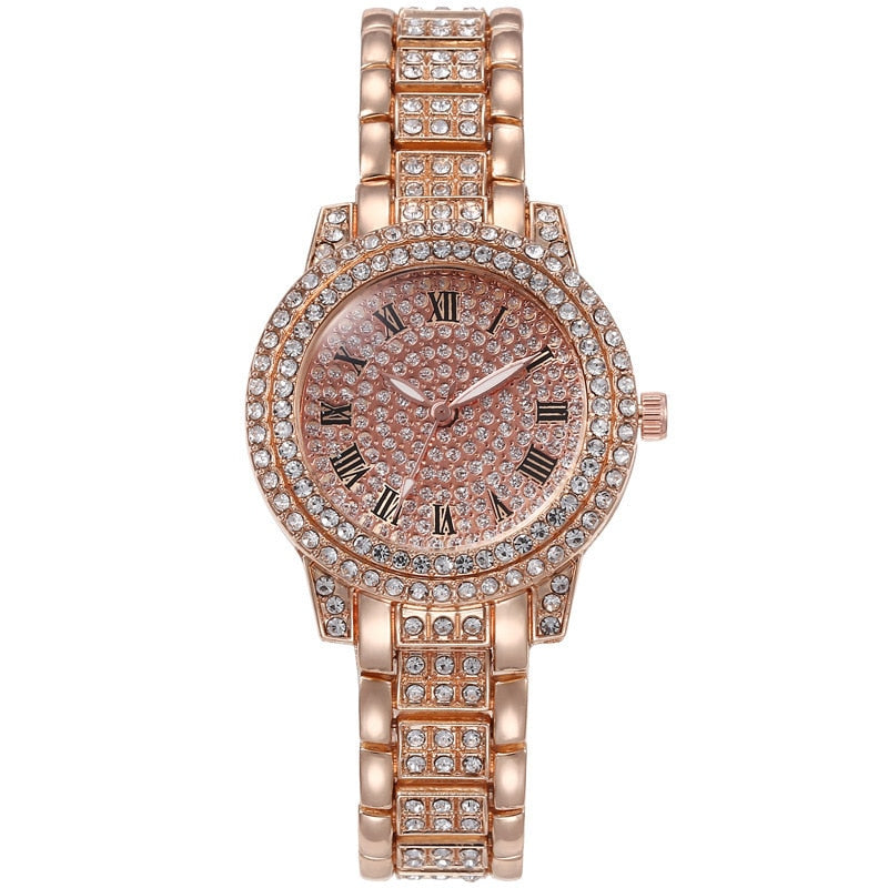 Hot Fashion Women Luxury Diamond Watches Bracelet Ladies Quartz Watch Rose Gold Womens Wristwatch Shiny Crystal Reloj Mujer