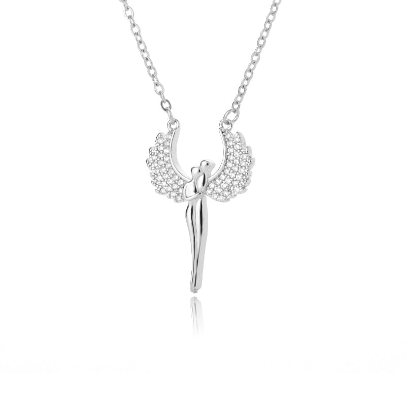 Wing Angel Necklaces Stainless Steel Gold Color CZ Necklace For Women Wedding Band Choker Cubic Zirconia Jewelry Bride Gift