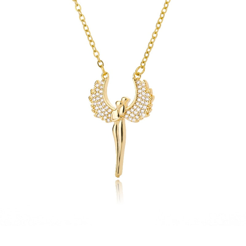 Wing Angel Necklaces Stainless Steel Gold Color CZ Necklace For Women Wedding Band Choker Cubic Zirconia Jewelry Bride Gift