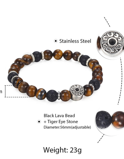 Load image into Gallery viewer, 9mm Tiger Eye Stone Beads Bracelet For Mens Stainless Steel Elastic Charm Bracelets Male Jewelry Men&#39;s Gifts Dropshipping DB42
