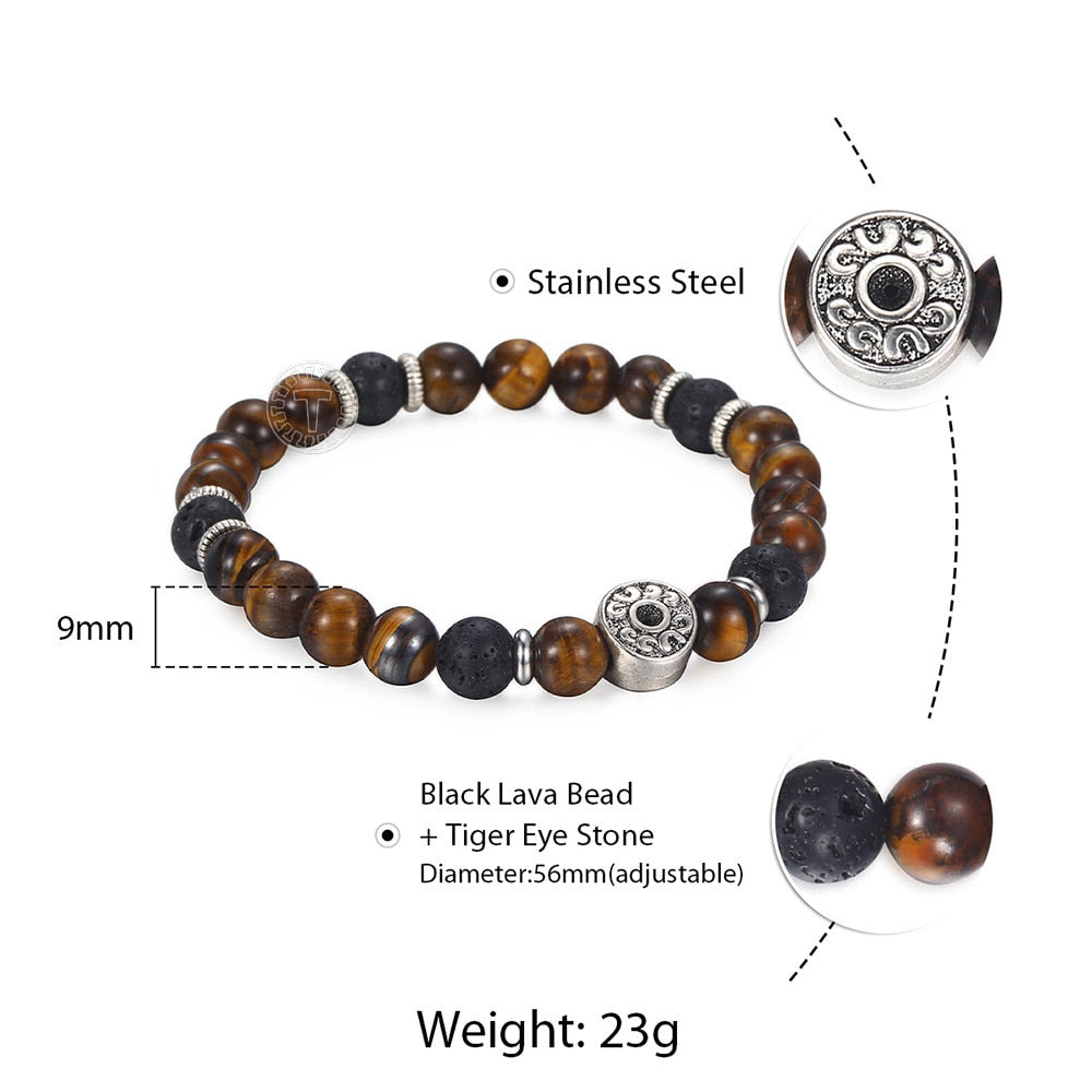 9mm Tiger Eye Stone Beads Bracelet For Mens Stainless Steel Elastic Charm Bracelets Male Jewelry Men&#39;s Gifts Dropshipping DB42