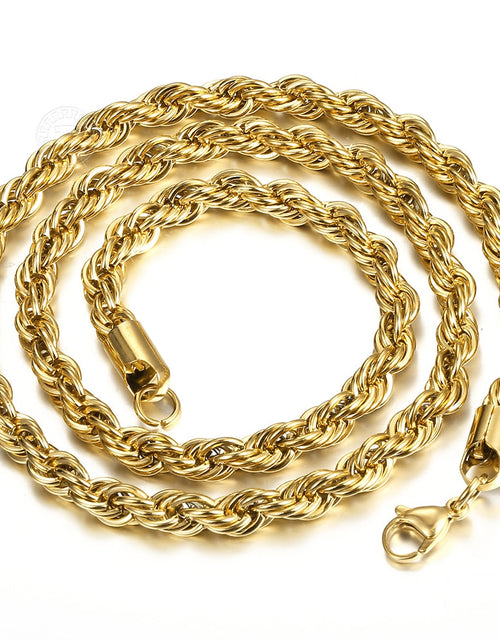 Load image into Gallery viewer, New Fashion Twisted Rope Link Chain Gold Color Stainless Steel Necklace for Men Unisex Chain Jewelry Gifts 22inch 3-7mm KNM178A
