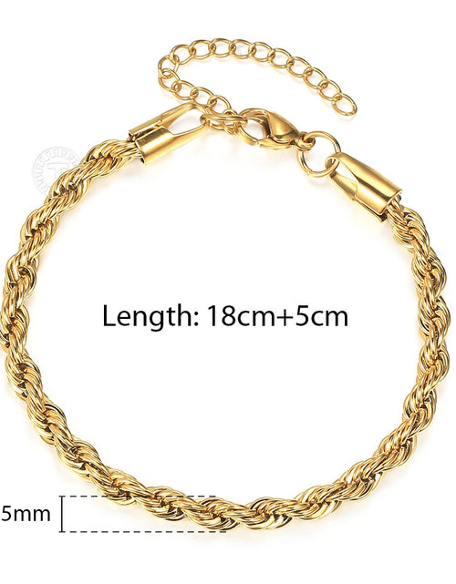 Load image into Gallery viewer, 2/3/4/5mm Stainless Steel Twisted Rope Chain Bracelets for Women Men Fashion Punk Bangle Length Adjustable 18cm+5cm
