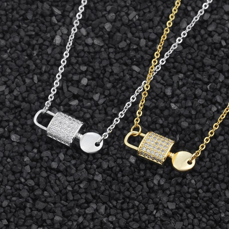 Crystal Lock Necklace For Women Stainless Steel Gold Color Necklaces Pendants Choker 2022 Trend Jewerly Collares Mujer