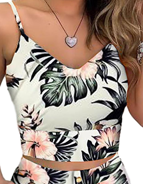 Load image into Gallery viewer, Summer Women Fashion 2-piece Outfit Set Sleeveless Print Top and Shorts Set for Ladies Women Party wear
