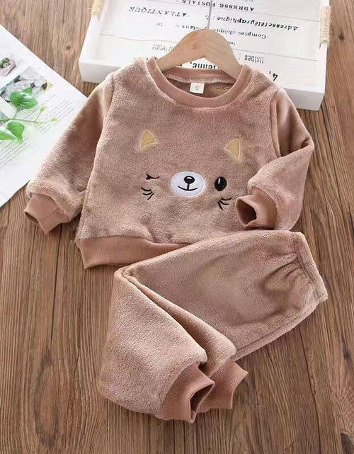 Load image into Gallery viewer, Baby Girls Clothing Set Autumn Winter Velvet Thick Warm Casual Hooded Sweater Cartoon Elephant 3Pcs Toddler Boys Clothes Suit
