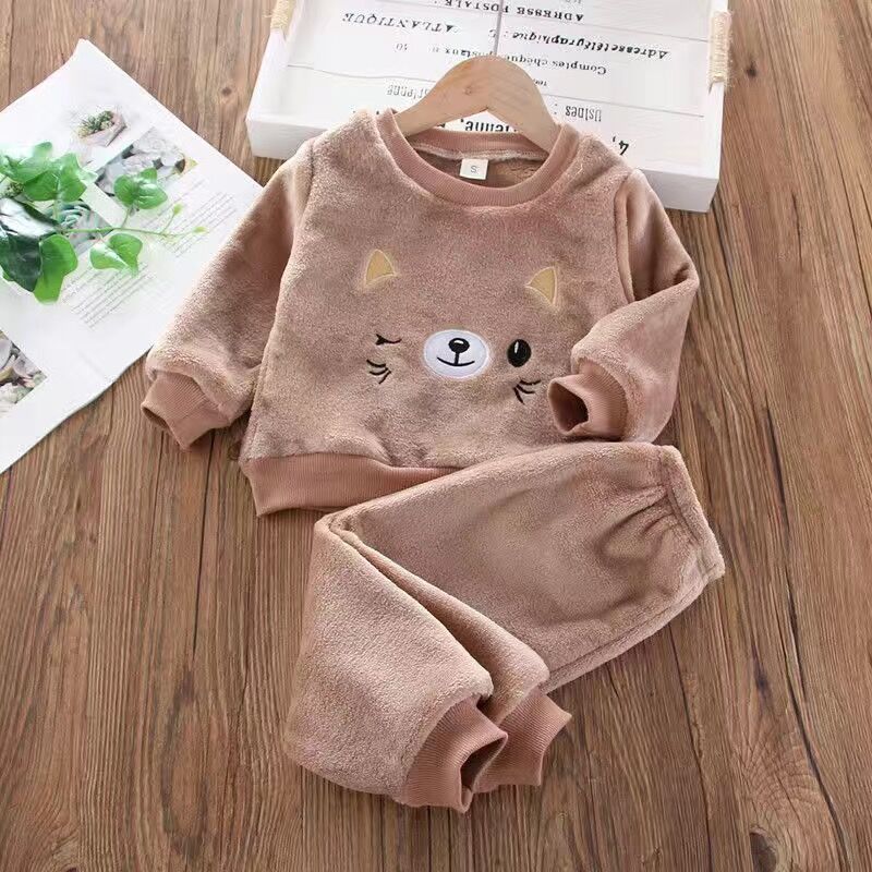 Baby Girls Clothing Set Autumn Winter Velvet Thick Warm Casual Hooded Sweater Cartoon Elephant 3Pcs Toddler Boys Clothes Suit