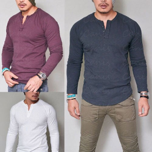 Load image into Gallery viewer, Summer Men&#39;s Slim Fit V neck Short T-shirts Casual Tops Solid Long Sleeve Muscle Tee Daily wear Tops
