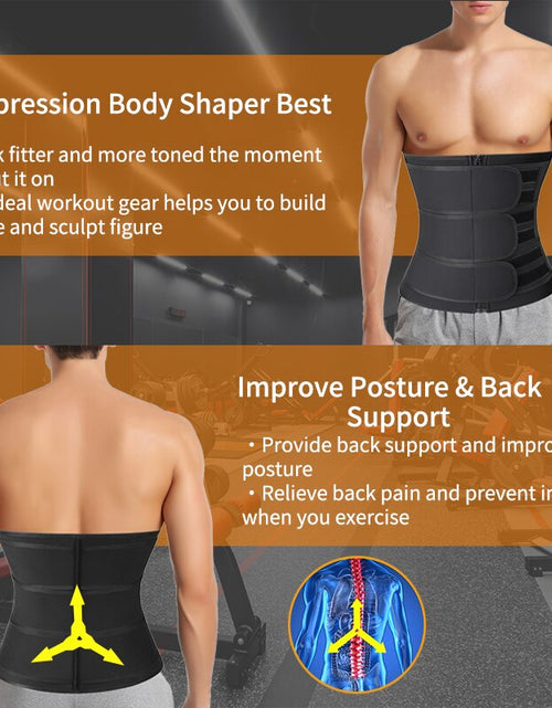 Load image into Gallery viewer, Men Body Shaper Neoprene Sauna Workout Waist Trainer Trimmer Belt for Weight Loss Sweat Belly Belt with Double Straps Shapewear
