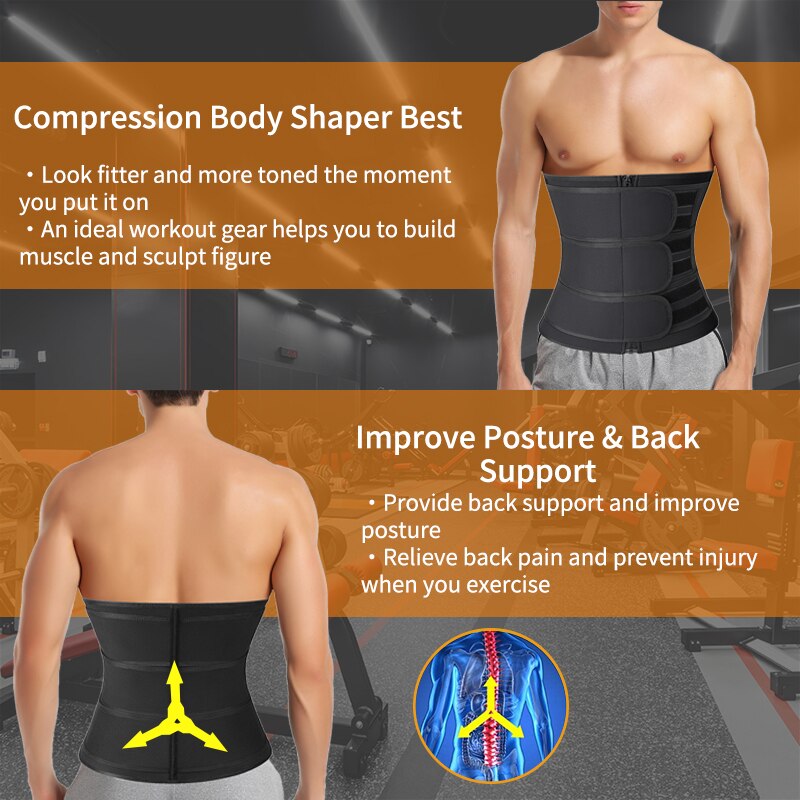 Men Body Shaper Neoprene Sauna Workout Waist Trainer Trimmer Belt for Weight Loss Sweat Belly Belt with Double Straps Shapewear