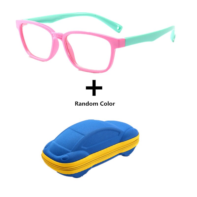 Anti blue Light Kids Glasses Boys Girls Optical Frame Computer Transparent Glasses Children Silicone Soft Eyeglasses +Car Case