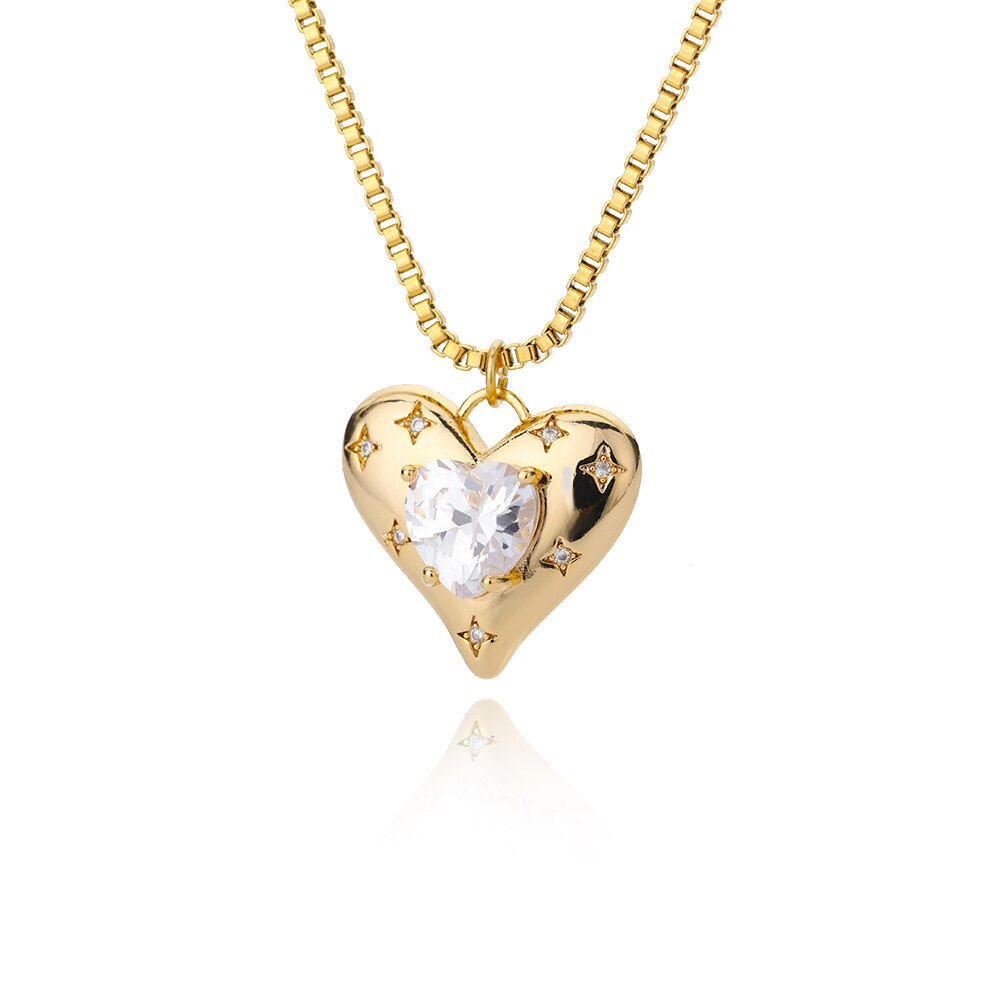 Heart Zircon Necklace for Women Stainless Steel Gold  Color Necklaces 2022 Trend Koeran Fashion Couple Jewelry collar