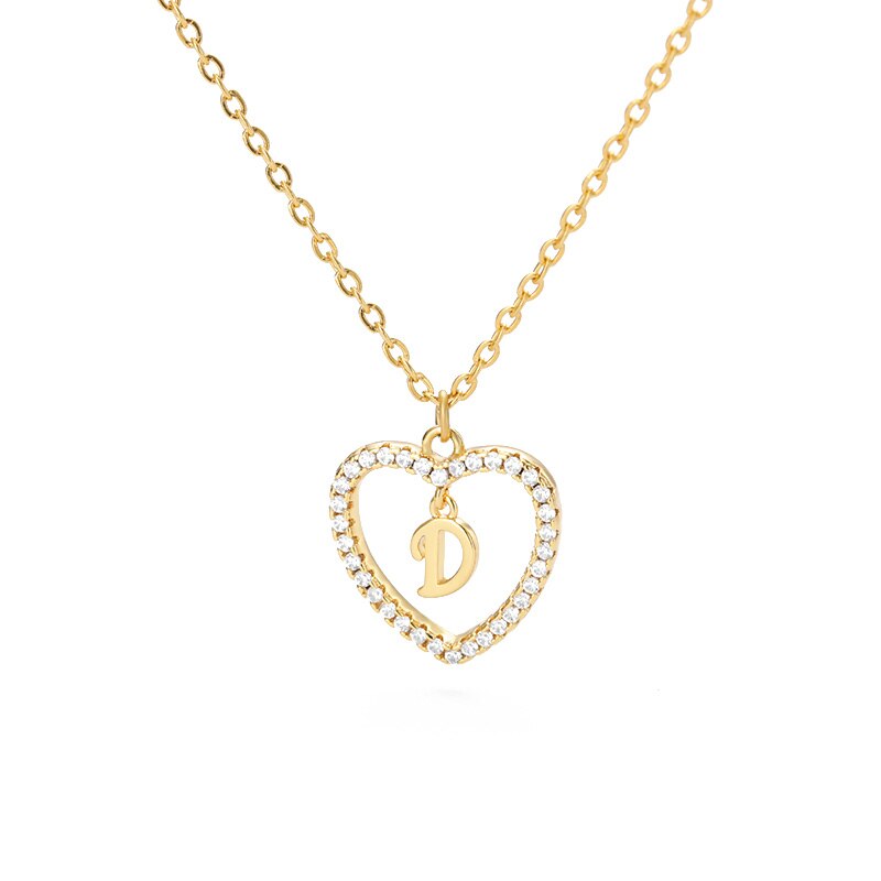 Heart Initial Necklace For Women Hollow Zircon Alphabet Necklaces Letter Pendant 2022 Trend Couple Jewelry Gift collier femme