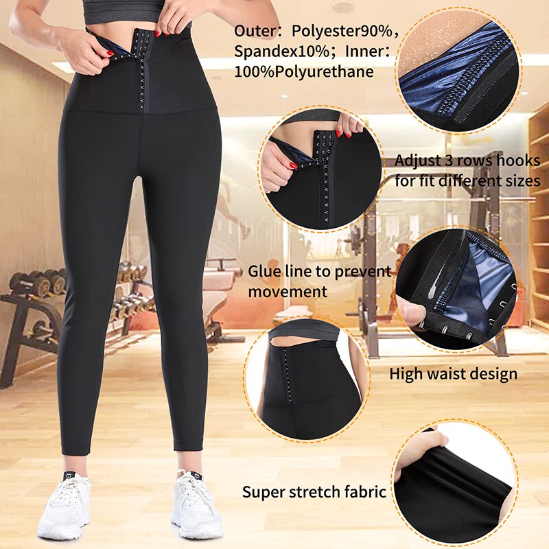 Women&#39;s Sweat Leggings Waist Trainer Body Shaper Sauna Compression High Waist Sport Pants For Weight Loss Slimming Shapewear