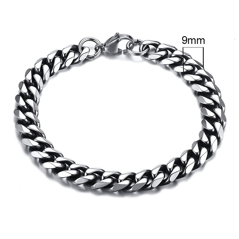 Mens Simple 3-11mm Stainless Steel Curb Cuban Link Chain Bracelets for Women Unisex Wrist Jewelry Gifts