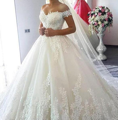 Load image into Gallery viewer, 2022 Luxury Lace Boat Neck Ball Gown Wedding Dresses Sweetheart Sheer Back Princess Illusion Applique Bridal Gowns Casamento
