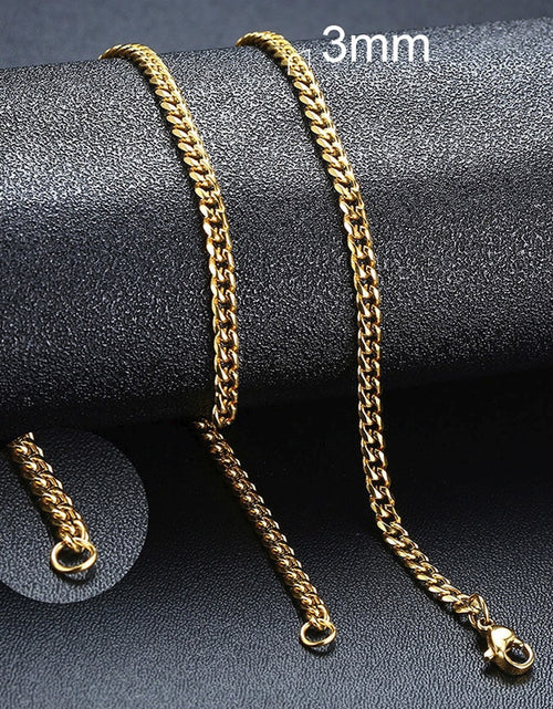 Load image into Gallery viewer, Cuban Chain Necklace for Men Women, Basic Punk Stainless Steel Curb Link Chain Chokers,Vintage Gold Tone Solid Metal Collar
