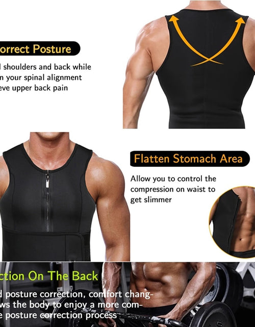 Load image into Gallery viewer, Neoprene Sauna Workout Suit Men Waist Trainer Corset Slimming Vest Zipper Body Shaper with Adjustable Tank Top Faja Shapewear
