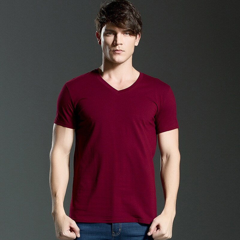 Brand New summer men&#39;s short-sleeved cotton T-shirt men&#39;s pure black casual slim v collar and o-neck Men&#39;s tops