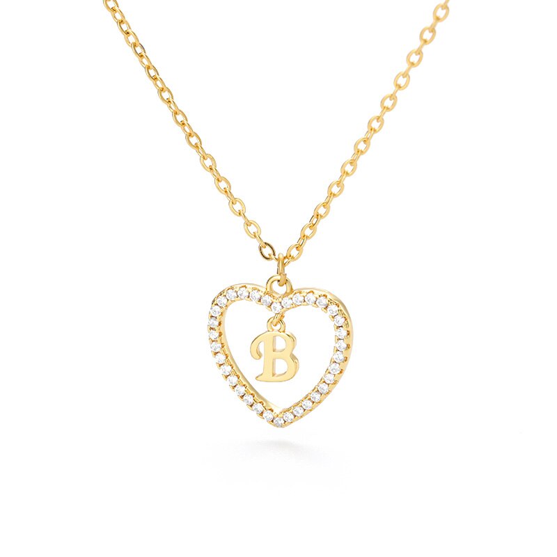 Heart Initial Necklace For Women Hollow Zircon Alphabet Necklaces Letter Pendant 2022 Trend Couple Jewelry Gift collier femme