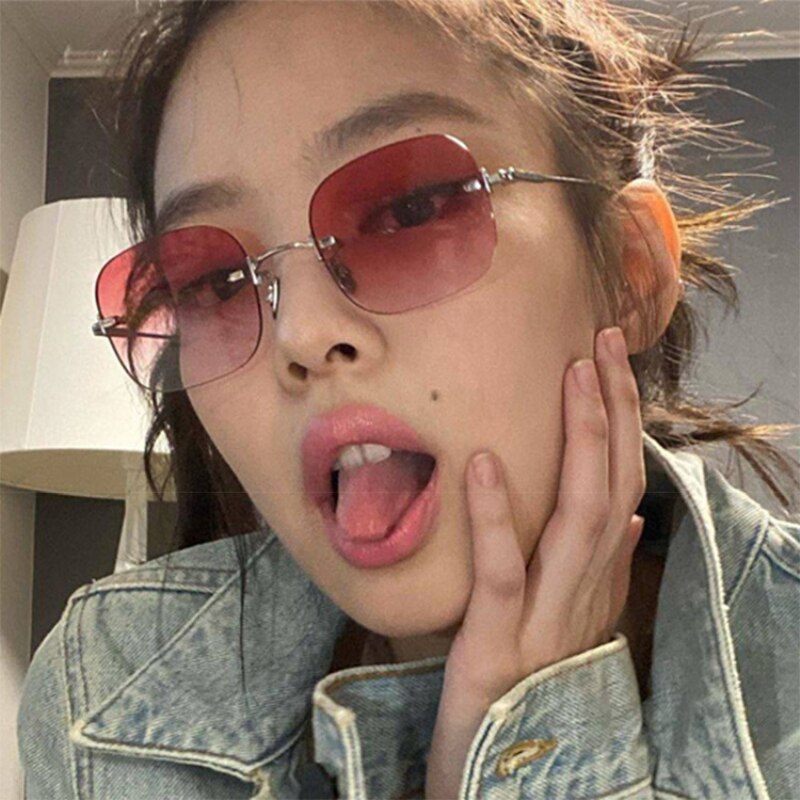 Retro Metal Square Sunglasses Anti-blue Light Brand Designer Sun Glasses For Women Alloy Mirror Female Frameless Flat Mirror