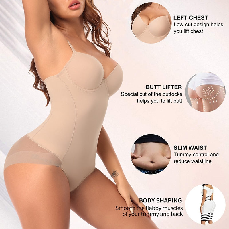 Body Shapewear Bodysuit With Cup Compression Shapers For Women Belly Sheath Waist Trainer Reductive Slimming Underwear Corset