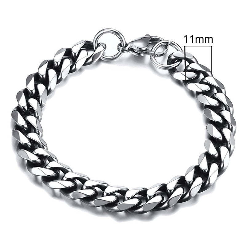 Mens Simple 3-11mm Stainless Steel Curb Cuban Link Chain Bracelets for Women Unisex Wrist Jewelry Gifts