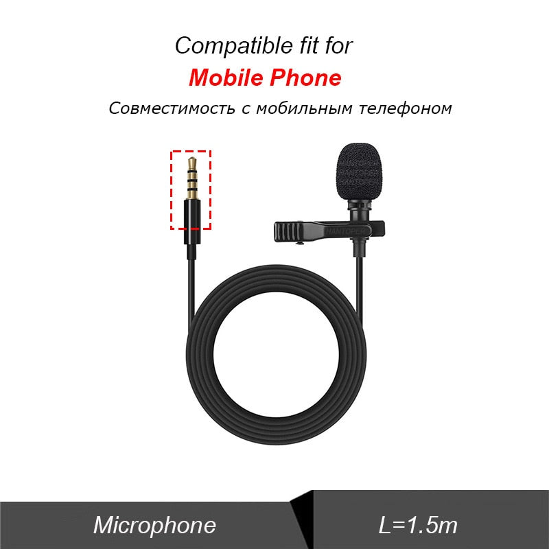 3.5mm Mini Lavalier Microphone Metal Clip Lapel Mic for Mobile Phone PC Laptop Wired Mikrofo/Microfon for Speaking Vocal Audio