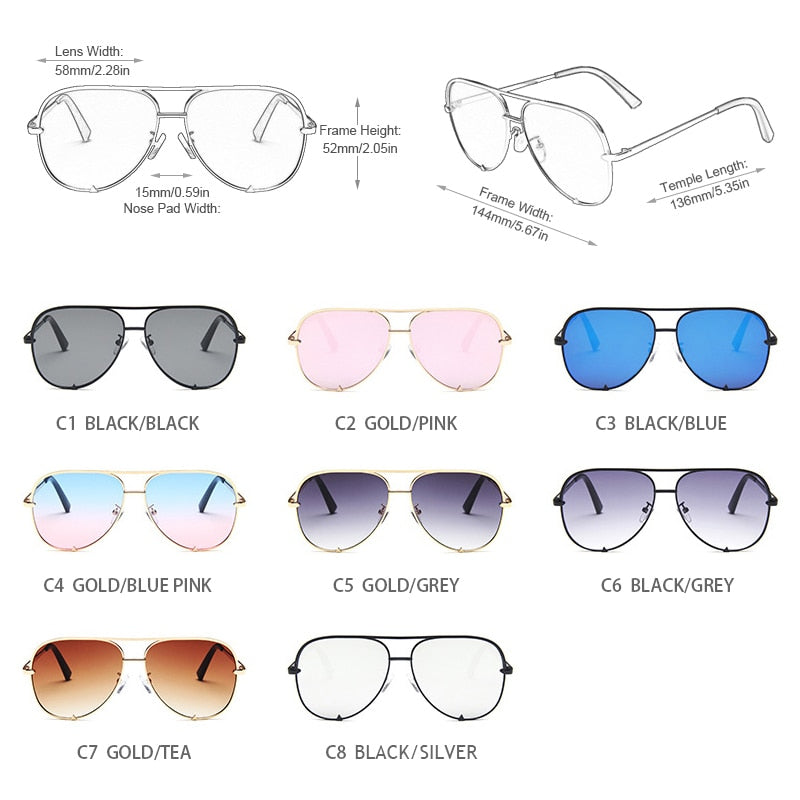 Sunglasses Women Fashion Alloy Pilot Sun Glasses Men Gradient Lens Driving Shades Ladies UV400